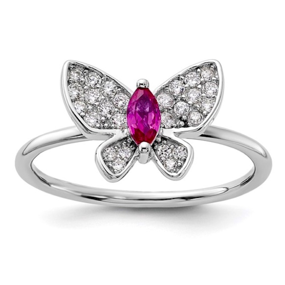925 Sterling Silver Pink White CZ Butterfly Ring